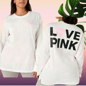 VS PINK ORIGINALS LONG SLEEVE CAMPUS TEE WHITE SHINE
